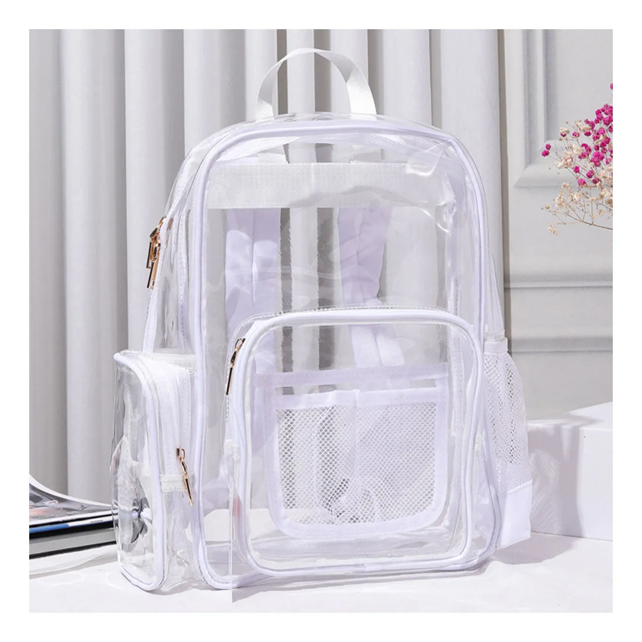 Fuchsia Clear Transparent School Backpack Bag