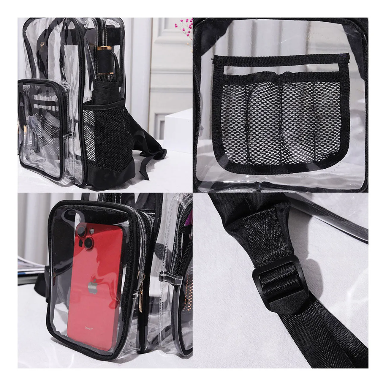 Fuchsia Clear Transparent School Backpack Bag