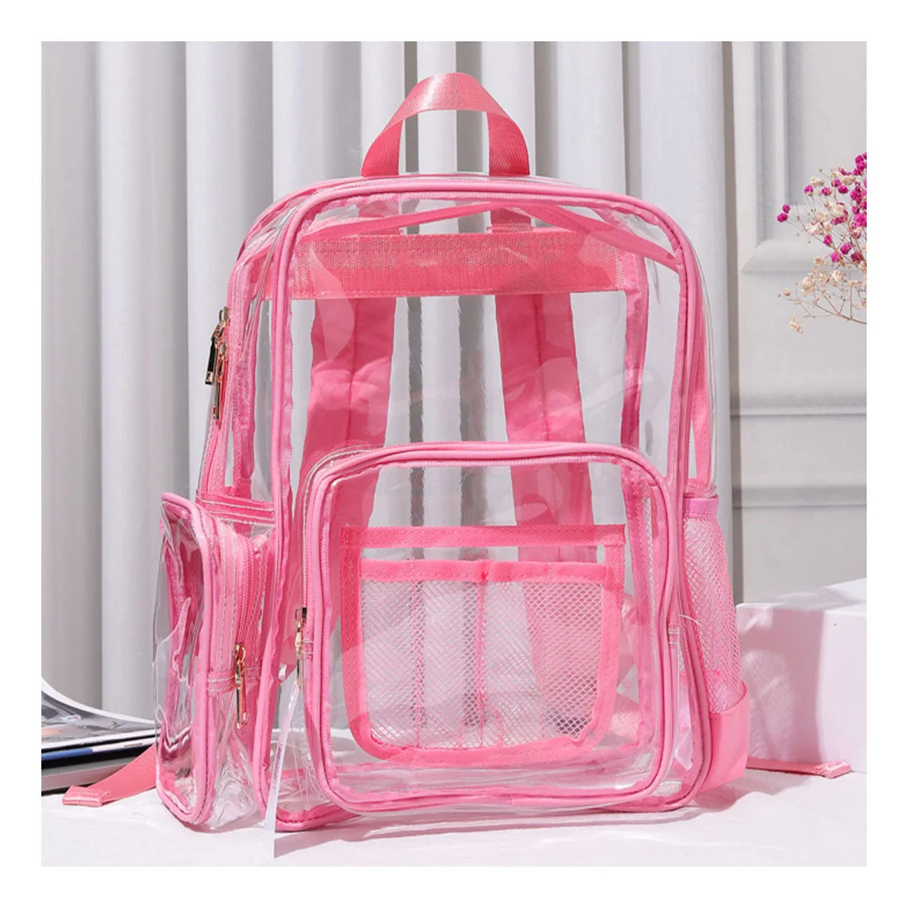 Fuchsia Clear Transparent School Backpack Bag