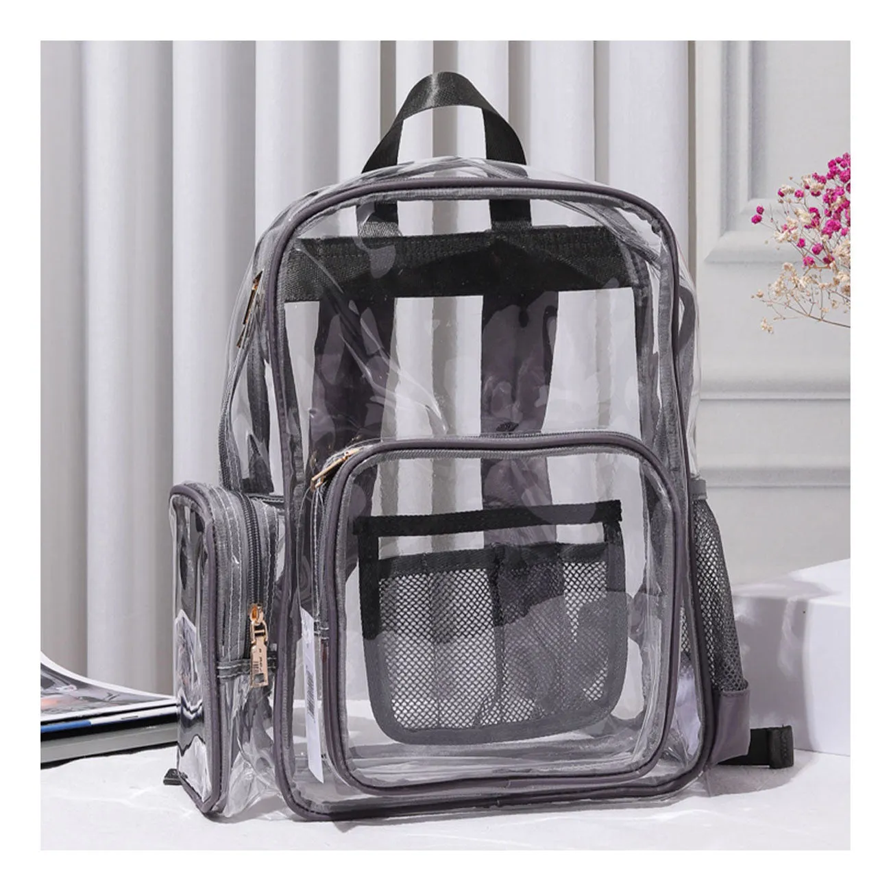 Fuchsia Clear Transparent School Backpack Bag