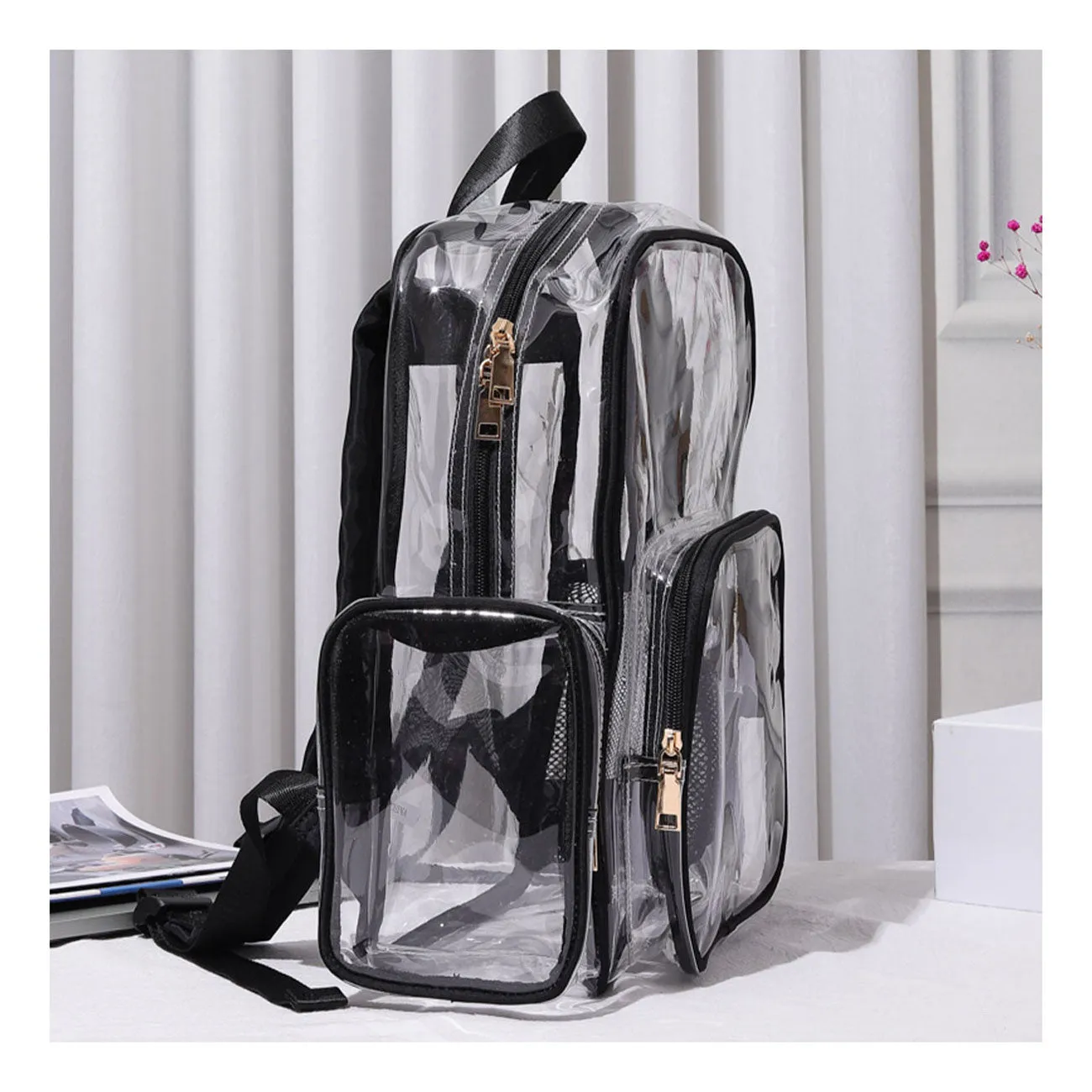 Fuchsia Clear Transparent School Backpack Bag