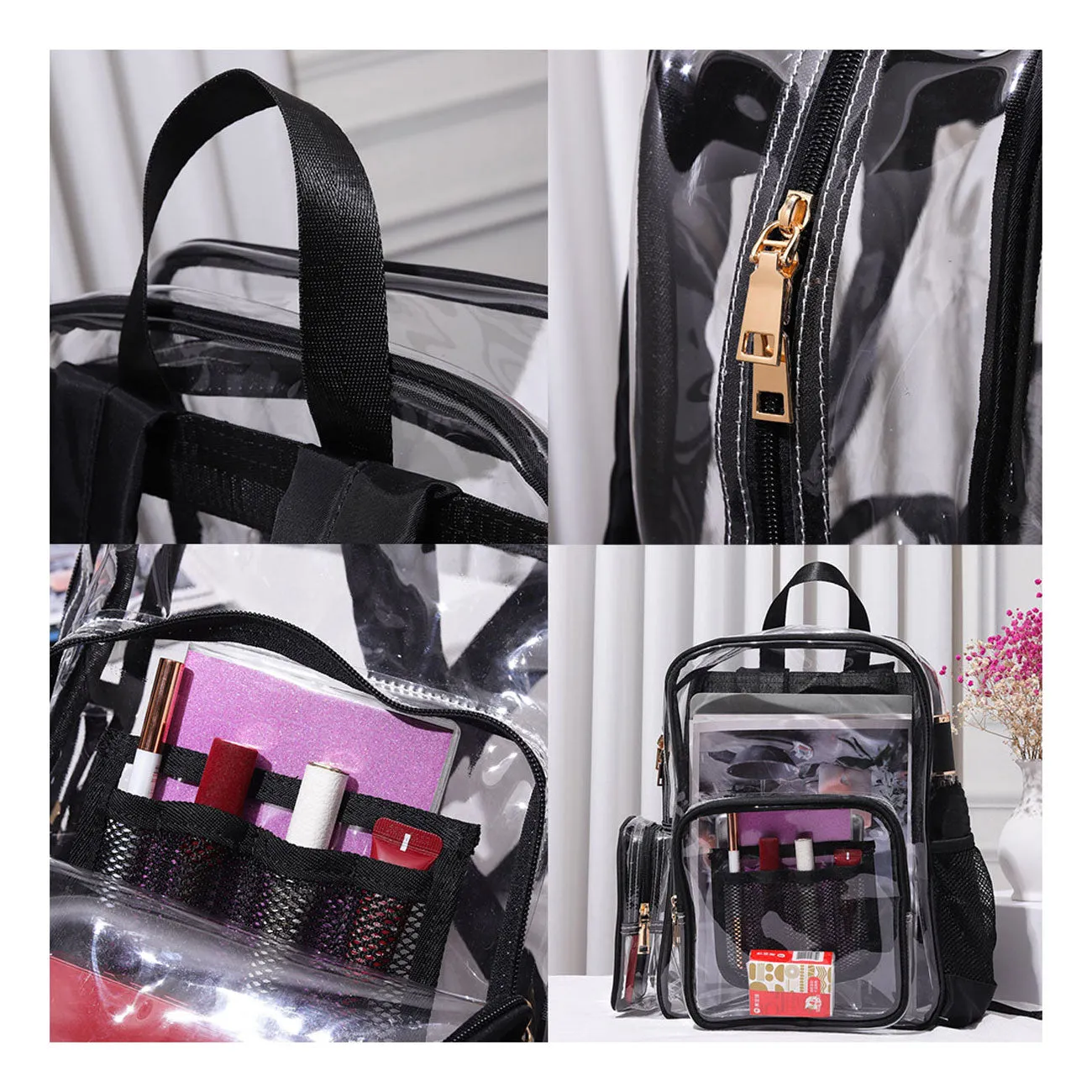 Fuchsia Clear Transparent School Backpack Bag