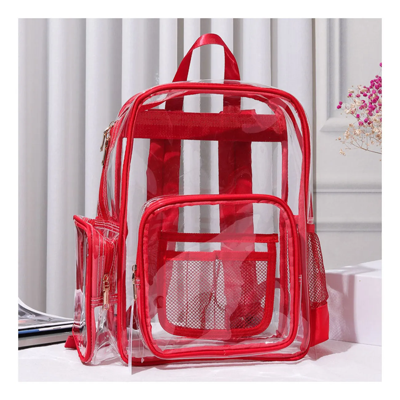 Fuchsia Clear Transparent School Backpack Bag