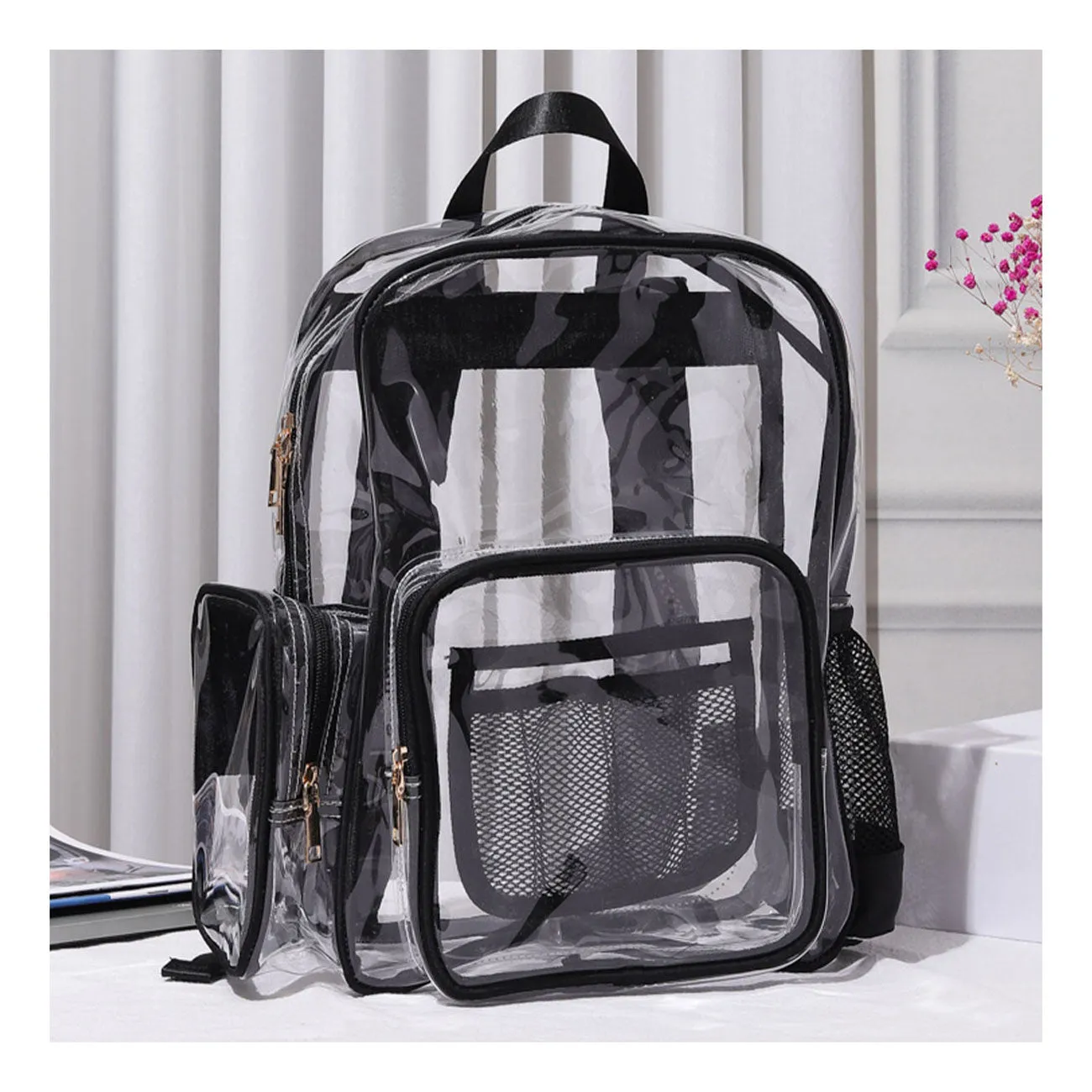 Fuchsia Clear Transparent School Backpack Bag