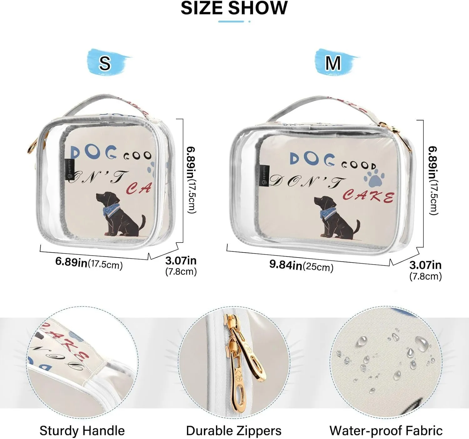 GAIGEO Blue Cute Dog DOG NOT CAKE Clear Makeup Bag Set, Travel Clear Bag Tsa Approved, Toiletries Bag for Women, 2 Pack