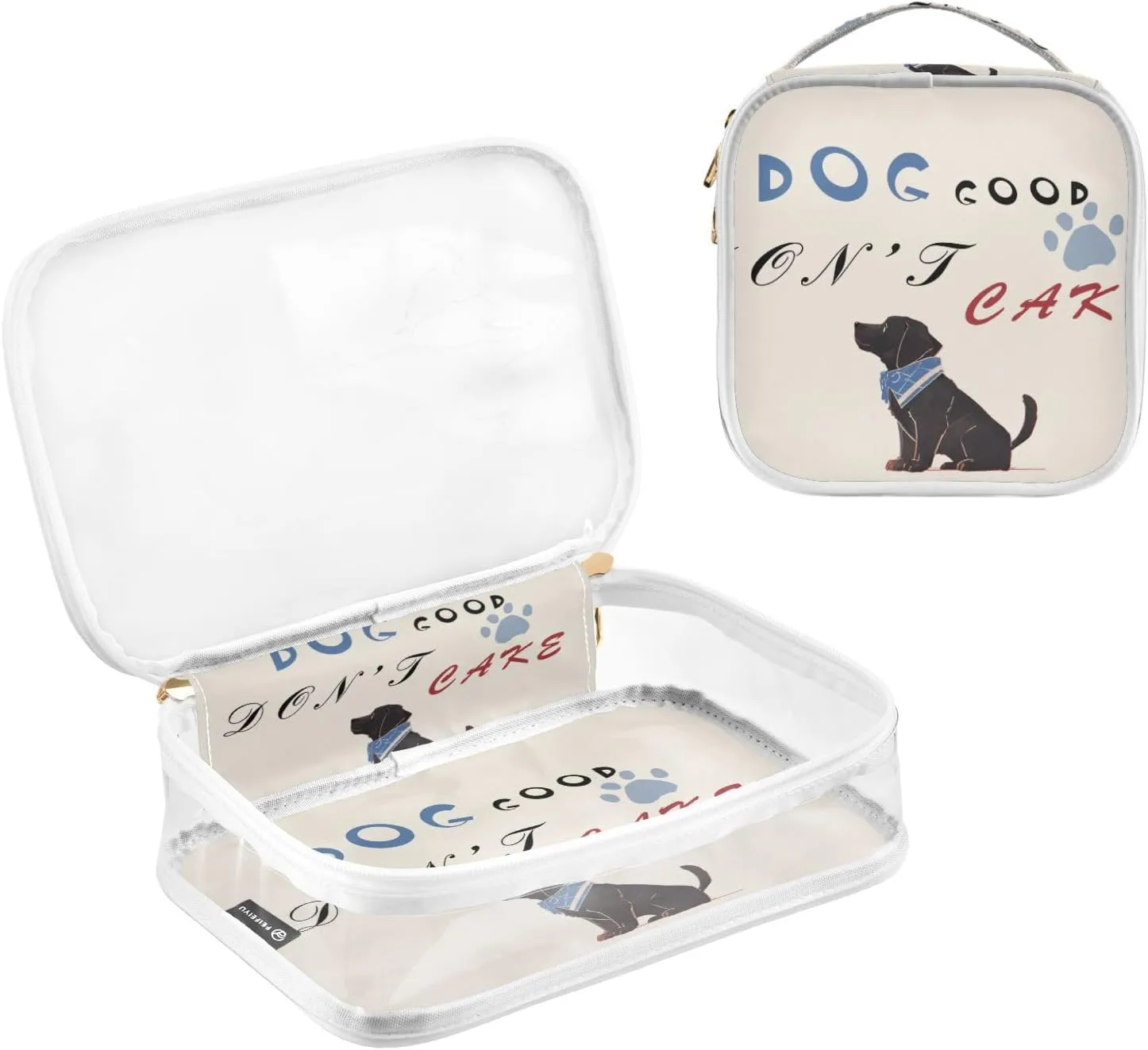 GAIGEO Blue Cute Dog DOG NOT CAKE Clear Makeup Bag Set, Travel Clear Bag Tsa Approved, Toiletries Bag for Women, 2 Pack