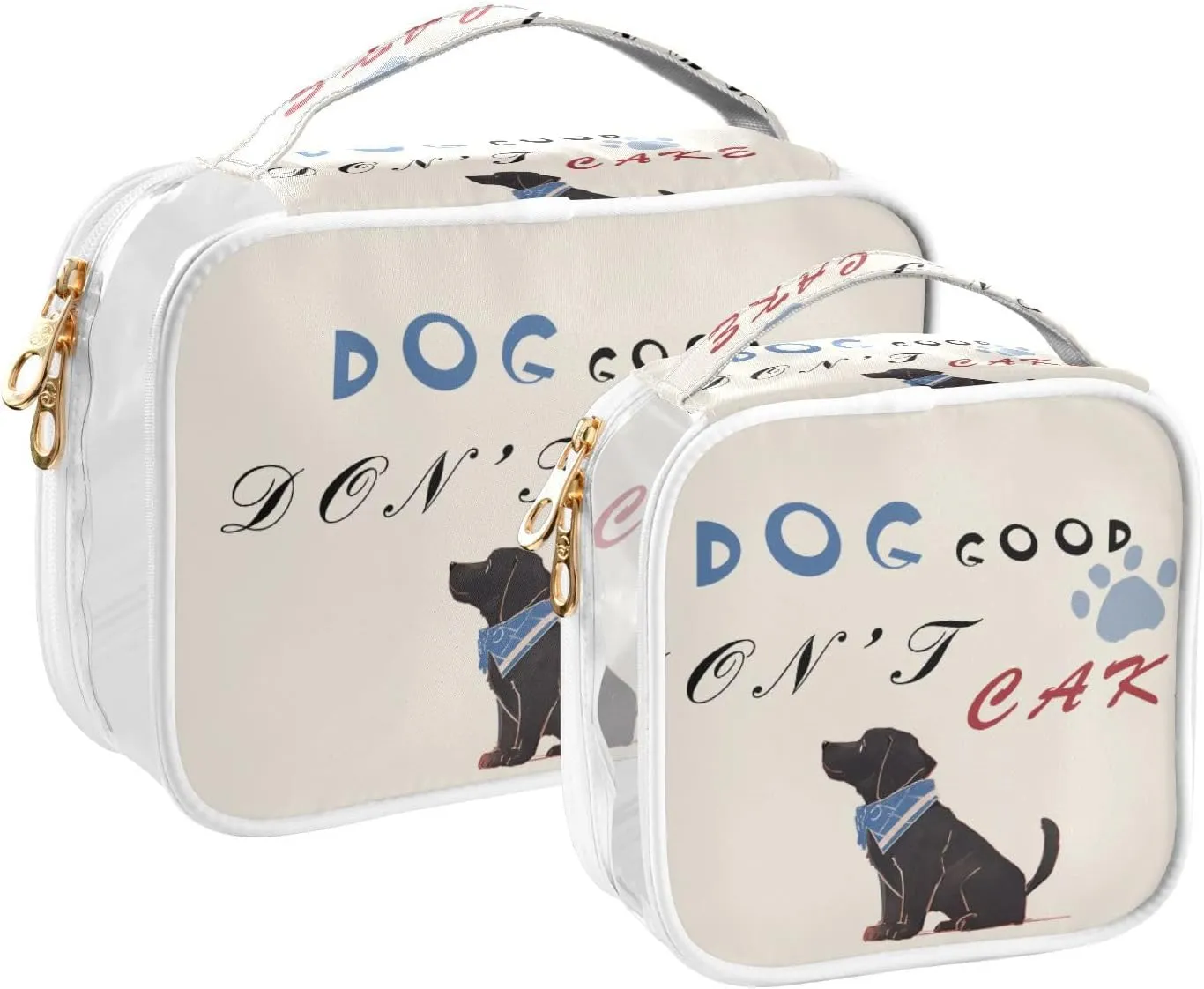 GAIGEO Blue Cute Dog DOG NOT CAKE Clear Makeup Bag Set, Travel Clear Bag Tsa Approved, Toiletries Bag for Women, 2 Pack