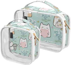 GAIGEO Cute Cat Clear Plastic Makeup Bag Travel, Clear Vacation Bag, Womens Makeup Bag, 2 Pack