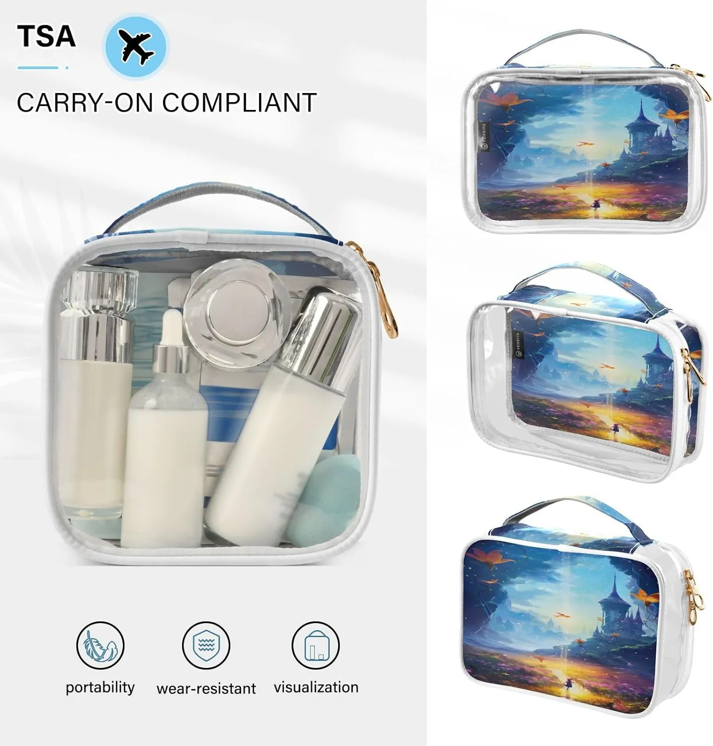 GAIGEO Fantasy World Flower Sea Clear Cosmetic Bag Set, Portable Travel Bag Organizer, Men Toiletry Bag Clear, 2 Pack