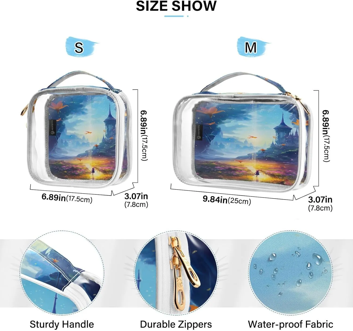 GAIGEO Fantasy World Flower Sea Clear Cosmetic Bag Set, Portable Travel Bag Organizer, Men Toiletry Bag Clear, 2 Pack