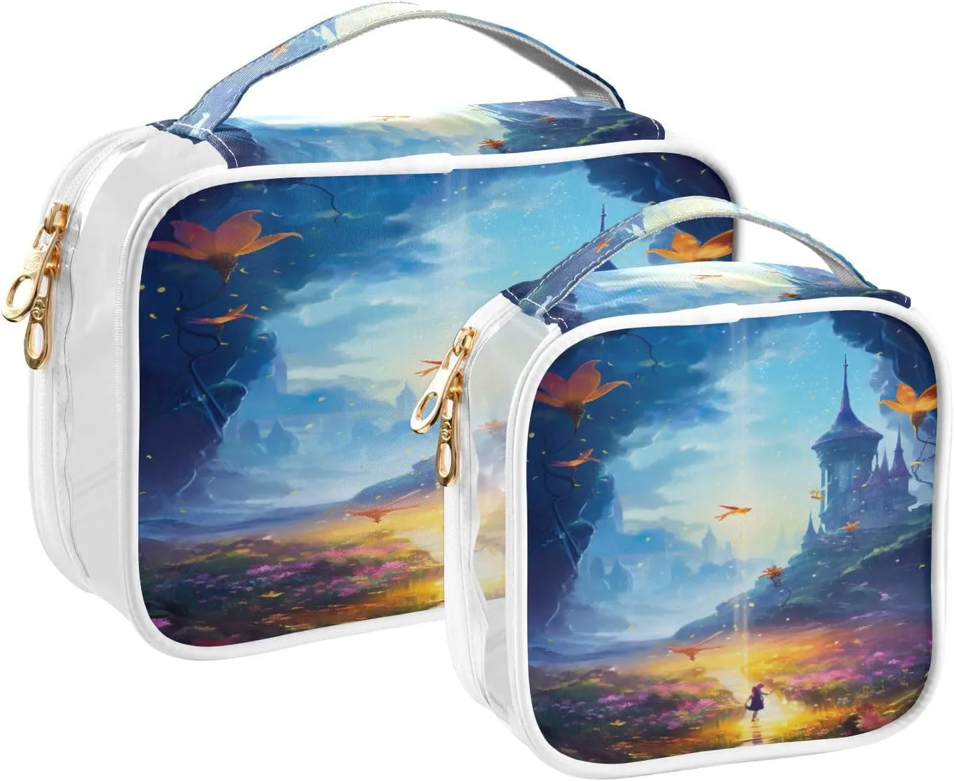GAIGEO Fantasy World Flower Sea Clear Cosmetic Bag Set, Portable Travel Bag Organizer, Men Toiletry Bag Clear, 2 Pack