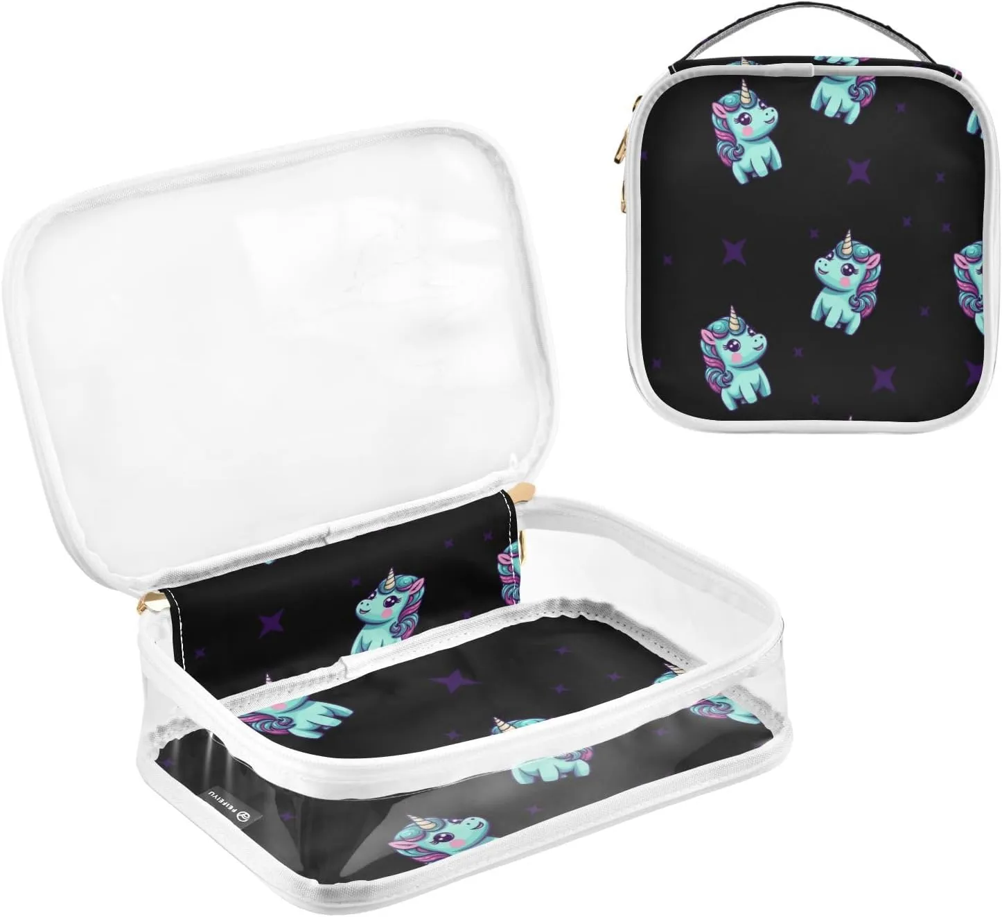 GAIGEO Fortunate Unicorn and Star Make up Traveling Organizer Bag, Toiletry Bag for Car, Cosmetics Bag for Women, 2 Pack