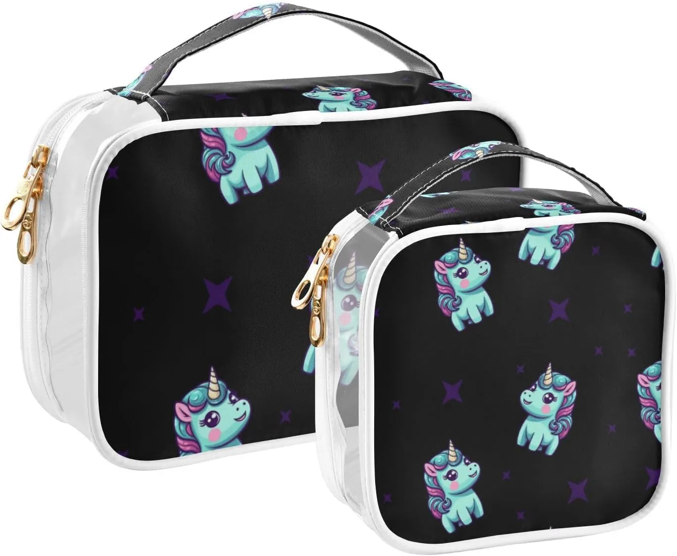 GAIGEO Fortunate Unicorn and Star Make up Traveling Organizer Bag, Toiletry Bag for Car, Cosmetics Bag for Women, 2 Pack
