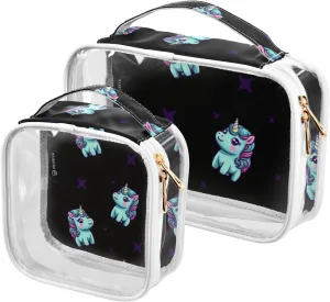 GAIGEO Fortunate Unicorn and Star Make up Traveling Organizer Bag, Toiletry Bag for Car, Cosmetics Bag for Women, 2 Pack