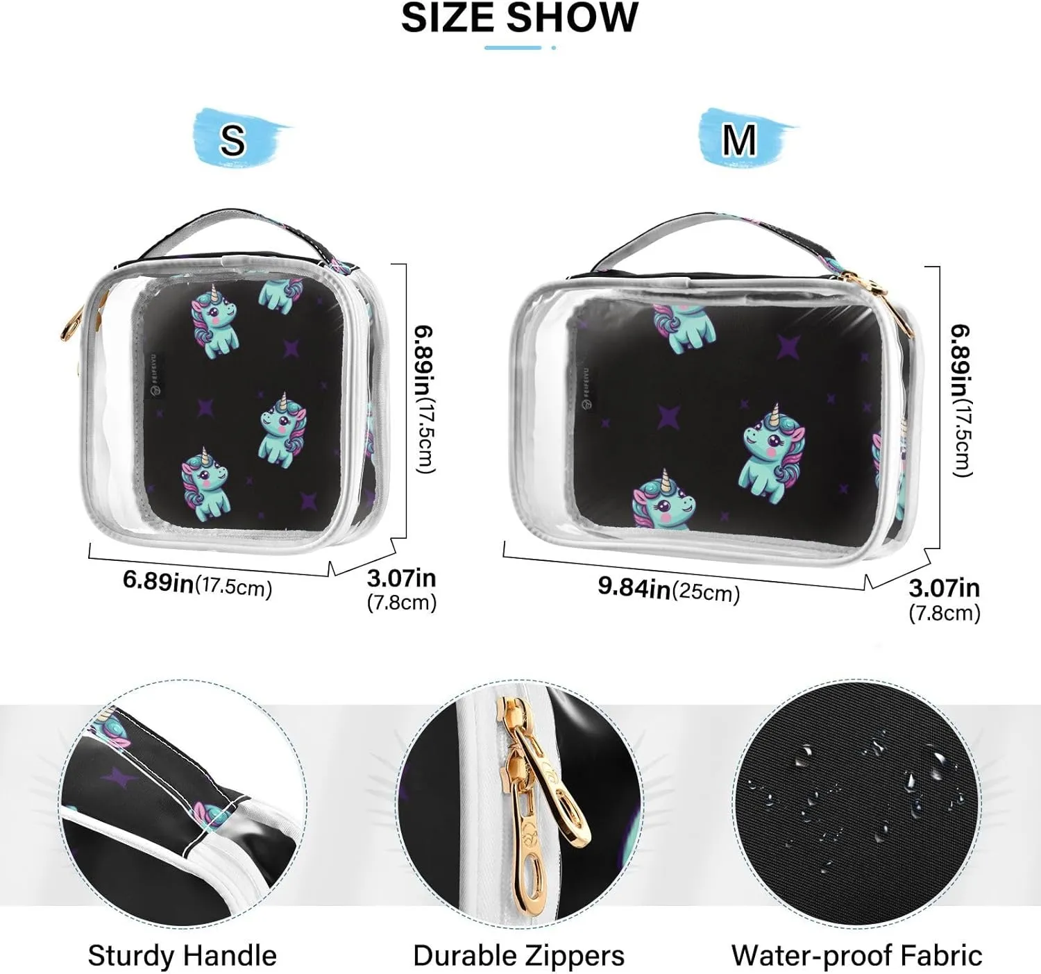 GAIGEO Fortunate Unicorn and Star Make up Traveling Organizer Bag, Toiletry Bag for Car, Cosmetics Bag for Women, 2 Pack
