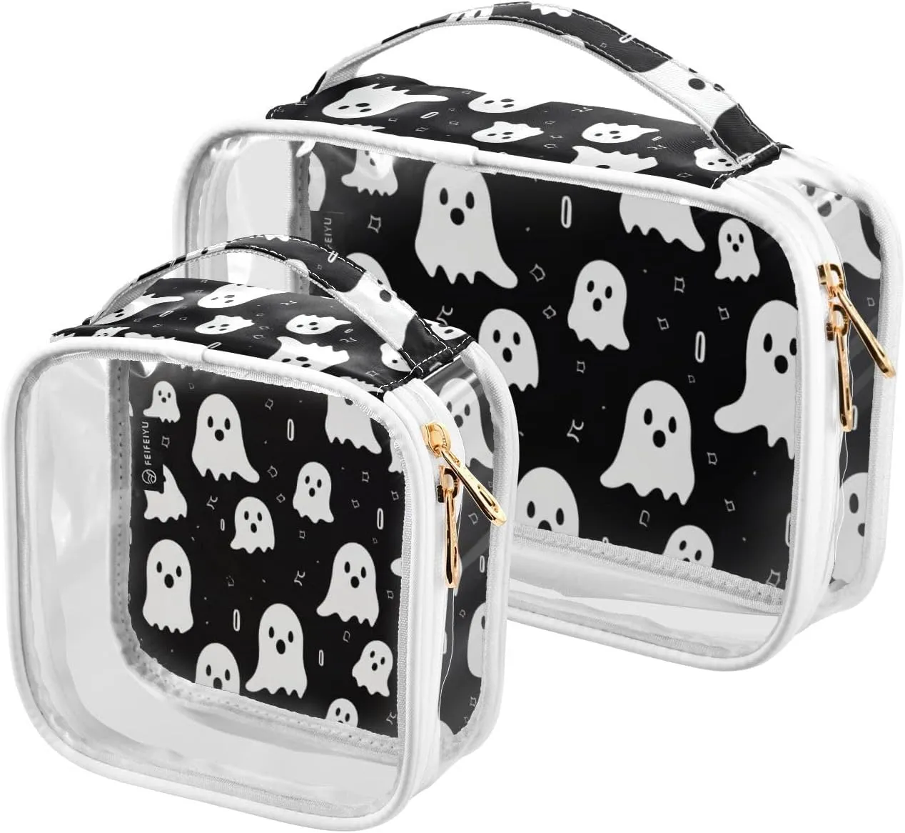 GAIGEO Halloween Specter Clear Makeup Bag Set, Clear Vinyl Makeup Bag, Cosmetic Travel Accessories, 2 Pack