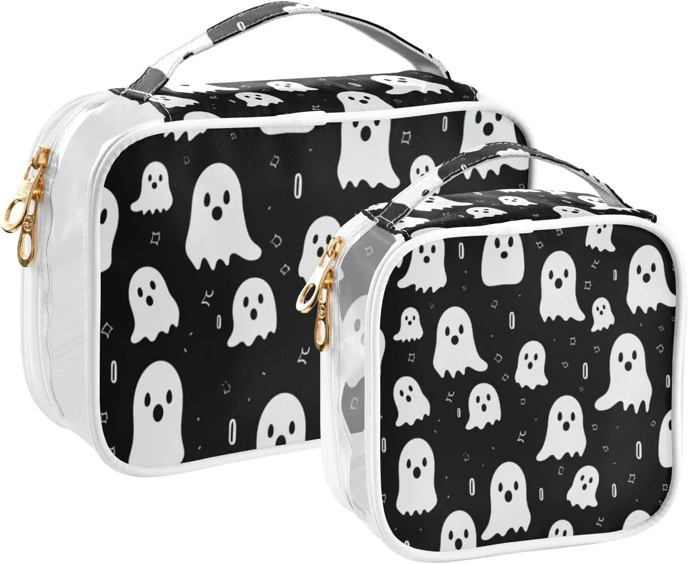 GAIGEO Halloween Specter Clear Makeup Bag Set, Clear Vinyl Makeup Bag, Cosmetic Travel Accessories, 2 Pack