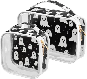 GAIGEO Halloween Specter Clear Makeup Bag Set, Clear Vinyl Makeup Bag, Cosmetic Travel Accessories, 2 Pack