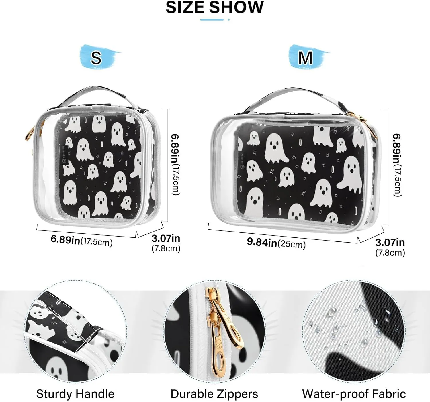 GAIGEO Halloween Specter Clear Makeup Bag Set, Clear Vinyl Makeup Bag, Cosmetic Travel Accessories, 2 Pack