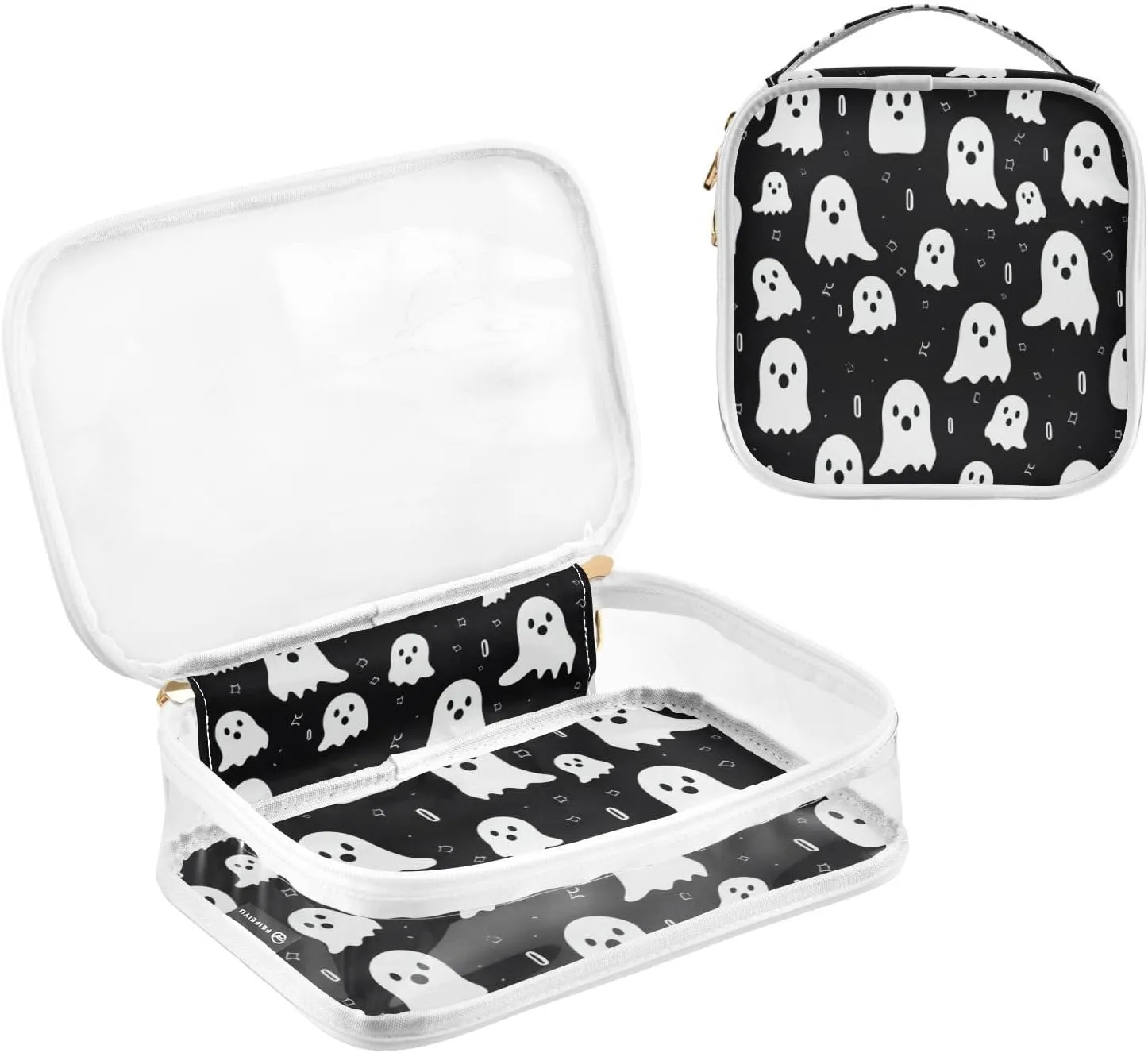 GAIGEO Halloween Specter Clear Makeup Bag Set, Clear Vinyl Makeup Bag, Cosmetic Travel Accessories, 2 Pack