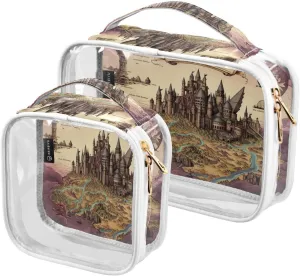 GAIGEO Vintage Legend Map Makeup Clear Travel Bag, Clear Bags for Travel, Ladies Cosmetic Bag, 2 Pack