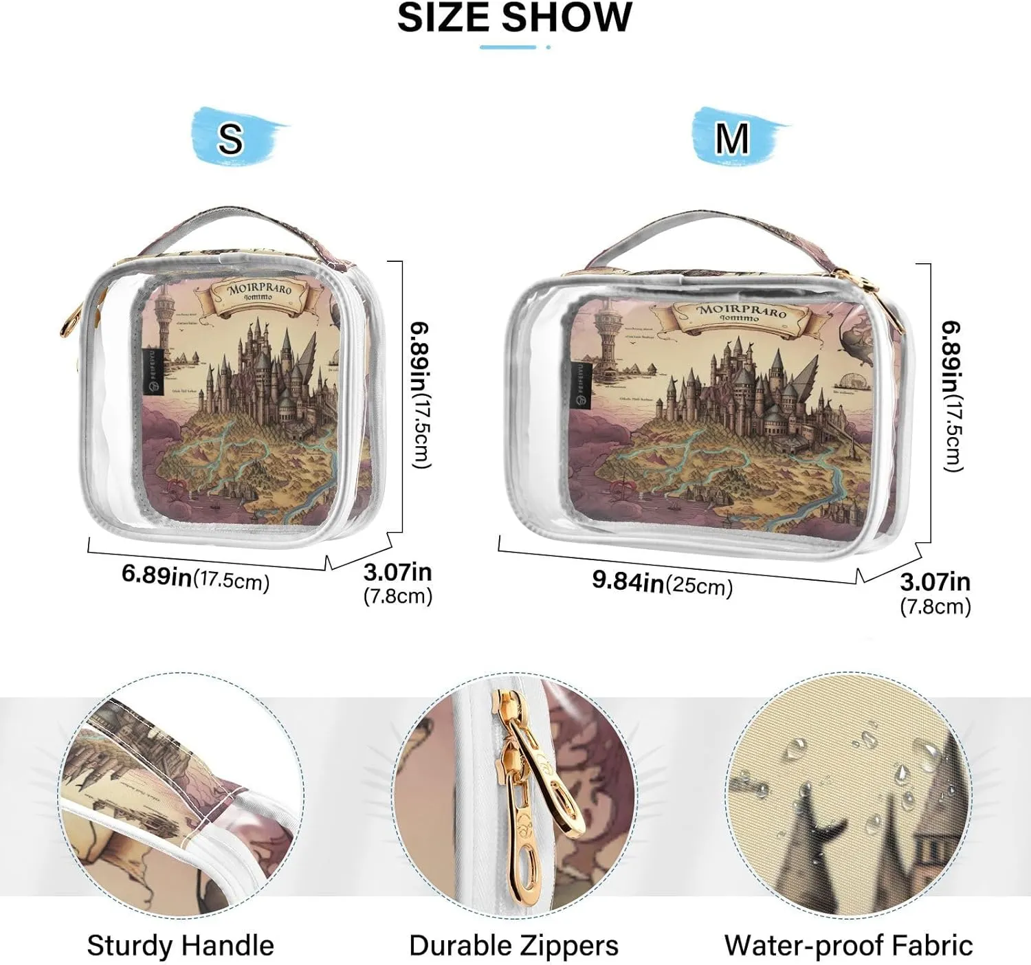 GAIGEO Vintage Legend Map Makeup Clear Travel Bag, Clear Bags for Travel, Ladies Cosmetic Bag, 2 Pack