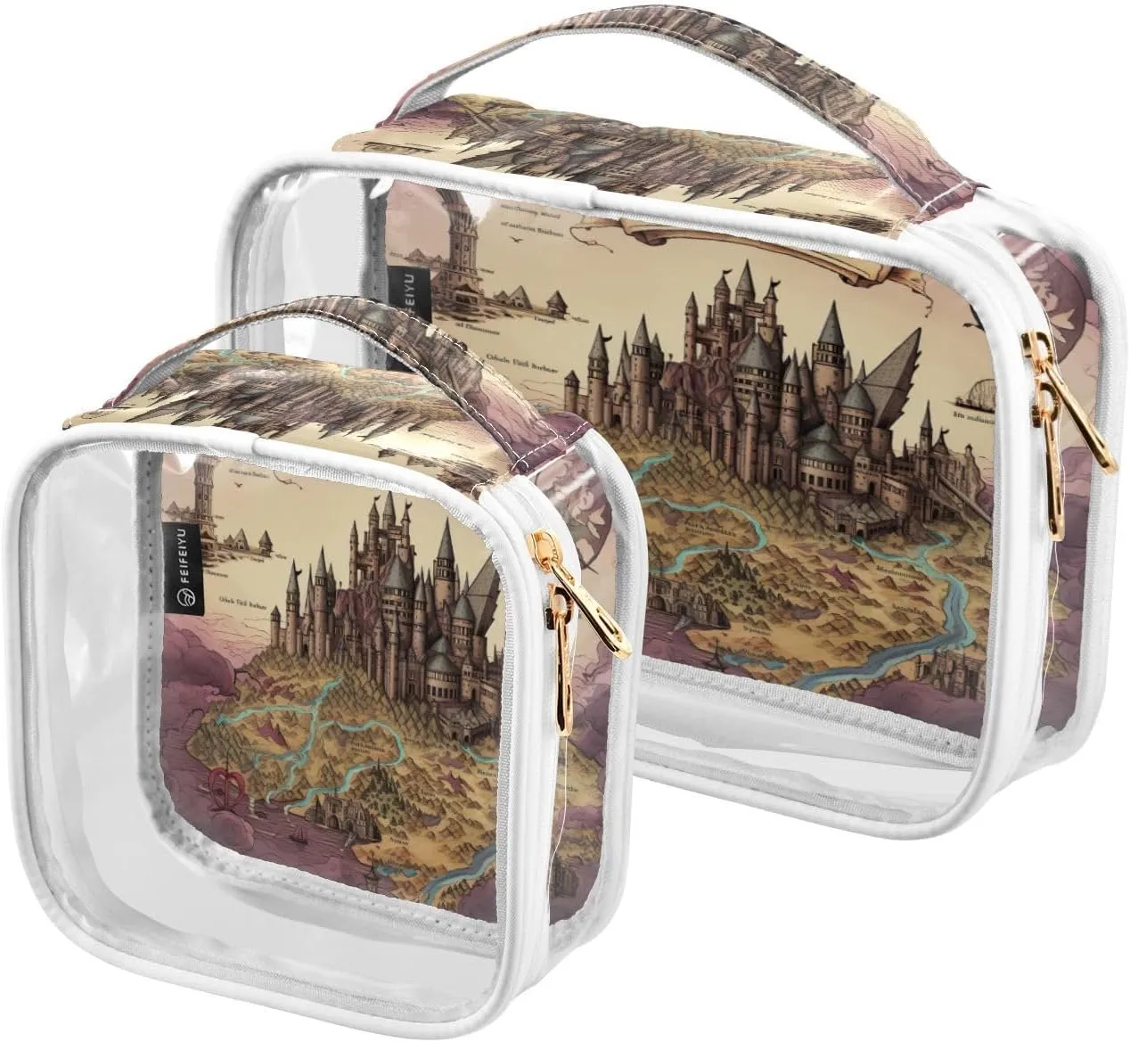 GAIGEO Vintage Legend Map Makeup Clear Travel Bag, Clear Bags for Travel, Ladies Cosmetic Bag, 2 Pack