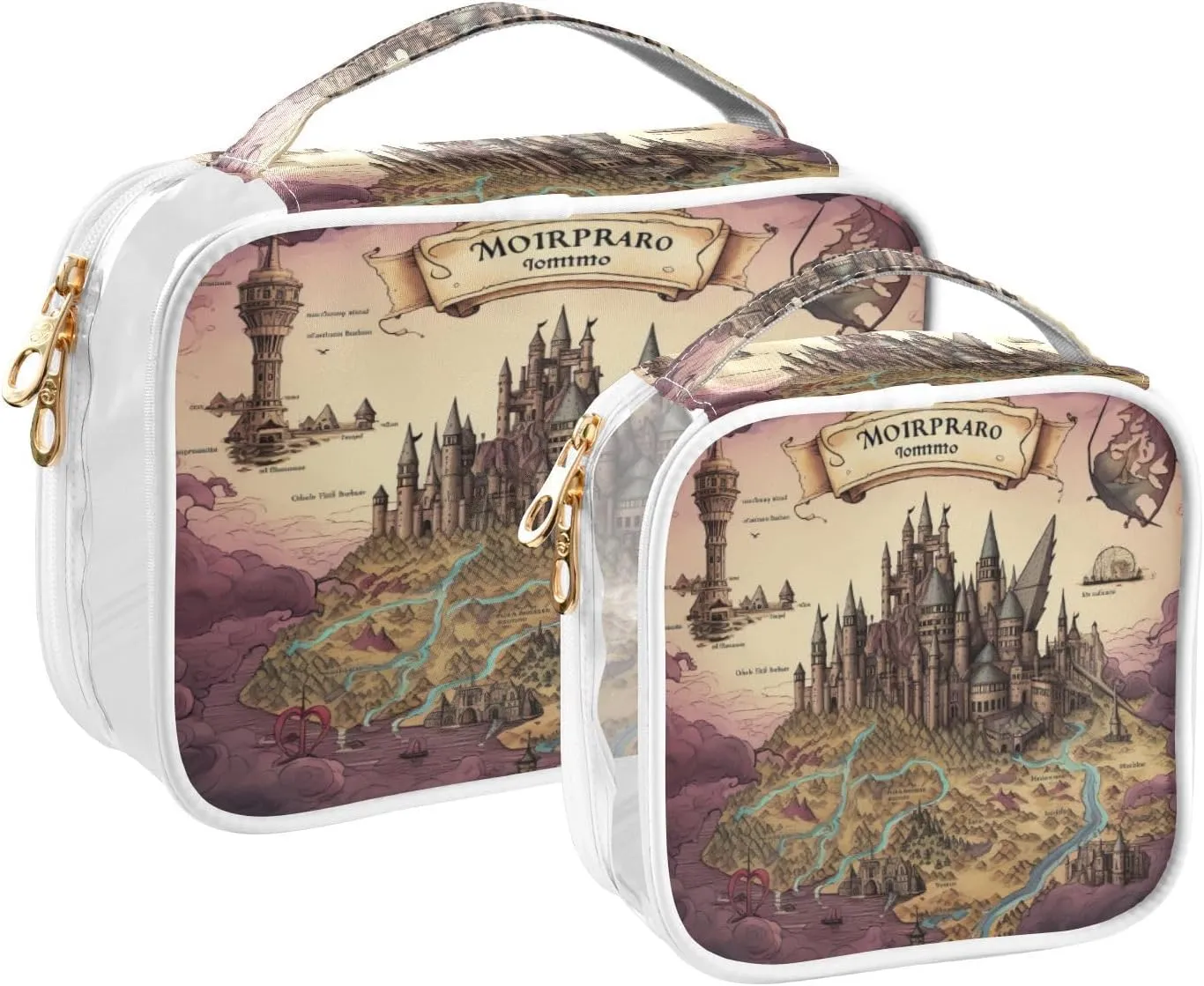 GAIGEO Vintage Legend Map Makeup Clear Travel Bag, Clear Bags for Travel, Ladies Cosmetic Bag, 2 Pack