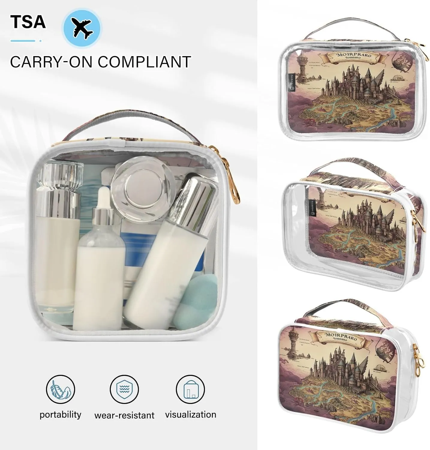 GAIGEO Vintage Legend Map Makeup Clear Travel Bag, Clear Bags for Travel, Ladies Cosmetic Bag, 2 Pack