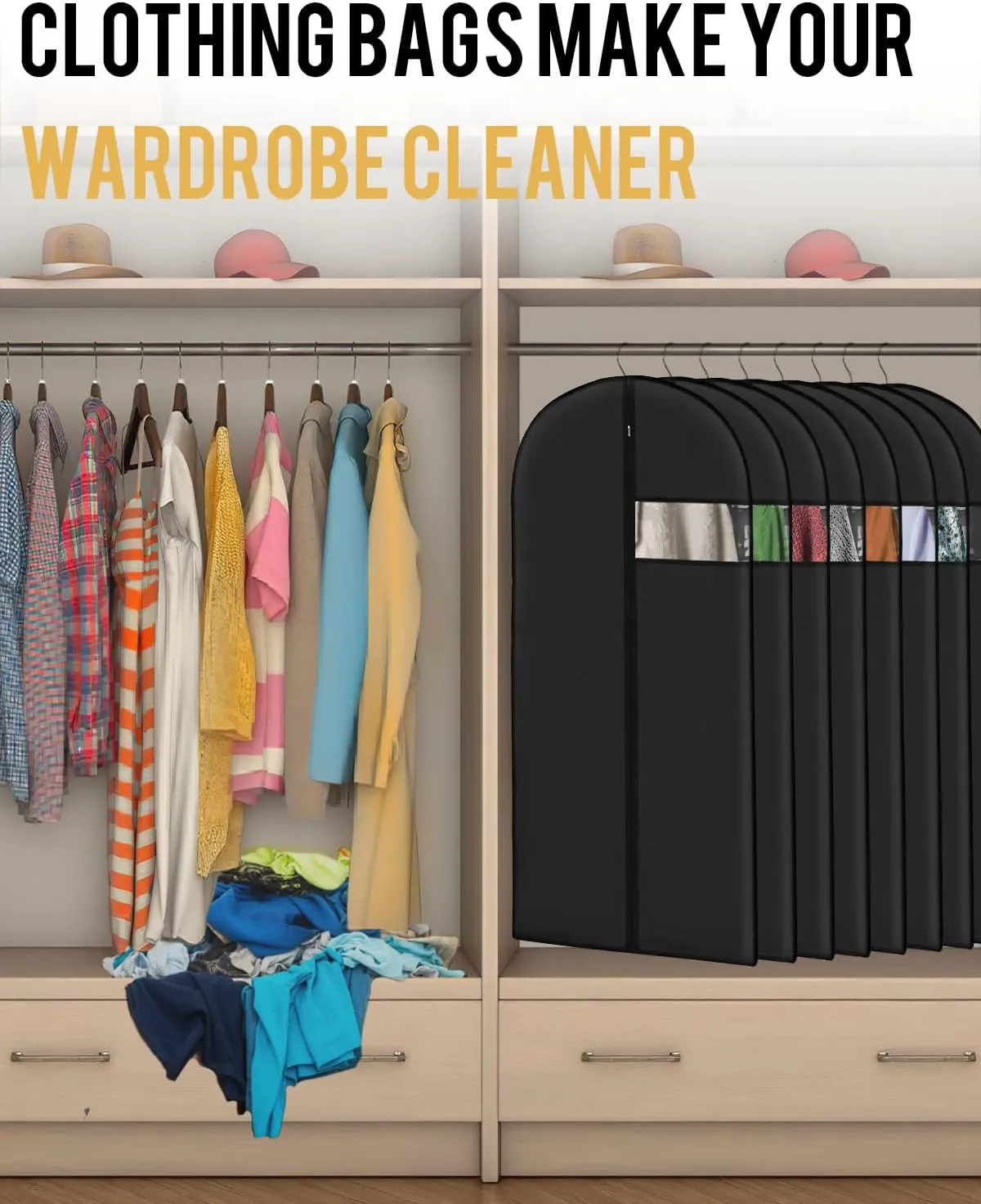Garment Bags for Hanging Clothes (43'' x 24'' set of 10) Zipper Suit Bags for Travel with Clear Window Durable PEVA Dress Bags