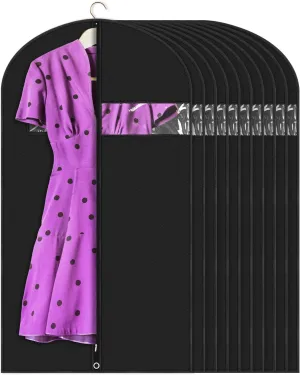 Garment Bags for Hanging Clothes (43'' x 24'' set of 10) Zipper Suit Bags for Travel with Clear Window Durable PEVA Dress Bags