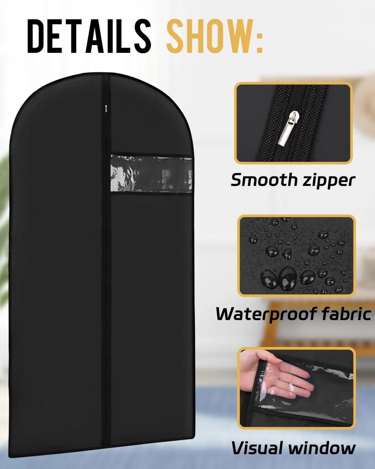Garment Bags for Hanging Clothes (43'' x 24'' set of 10) Zipper Suit Bags for Travel with Clear Window Durable PEVA Dress Bags