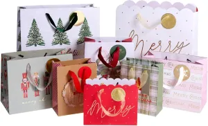 Gartner Studios Premium Christmas Gift Bags, 8 Count of Various Sizes and Designs, Elegant Gold Foil Details, and Coordinating Inside Pattern, Perfect Christmas Bags for Gifts, Holiday Gift Bags for Festive Occasions