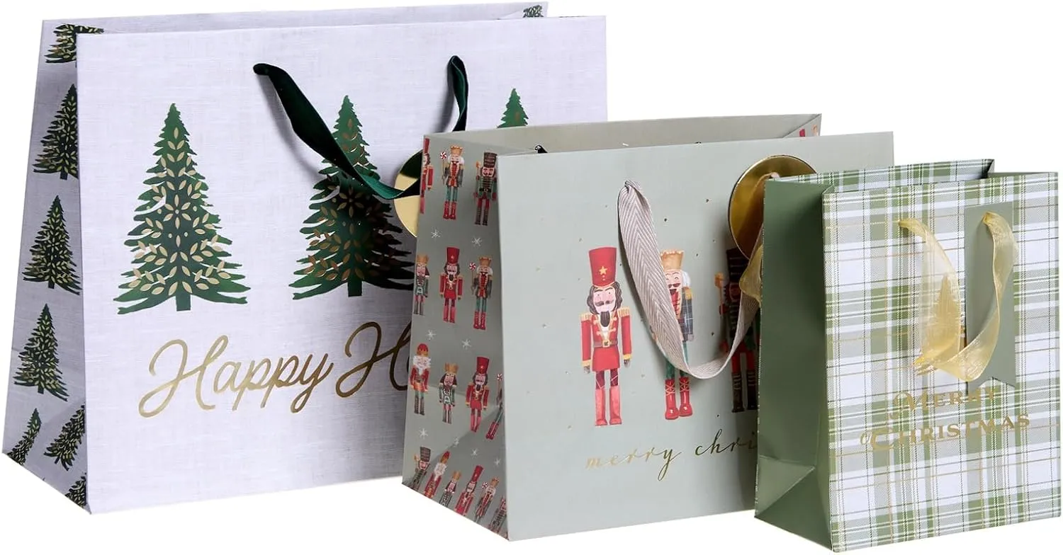 Gartner Studios Premium Christmas Gift Bags, 8 Count of Various Sizes and Designs, Elegant Gold Foil Details, and Coordinating Inside Pattern, Perfect Christmas Bags for Gifts, Holiday Gift Bags for Festive Occasions