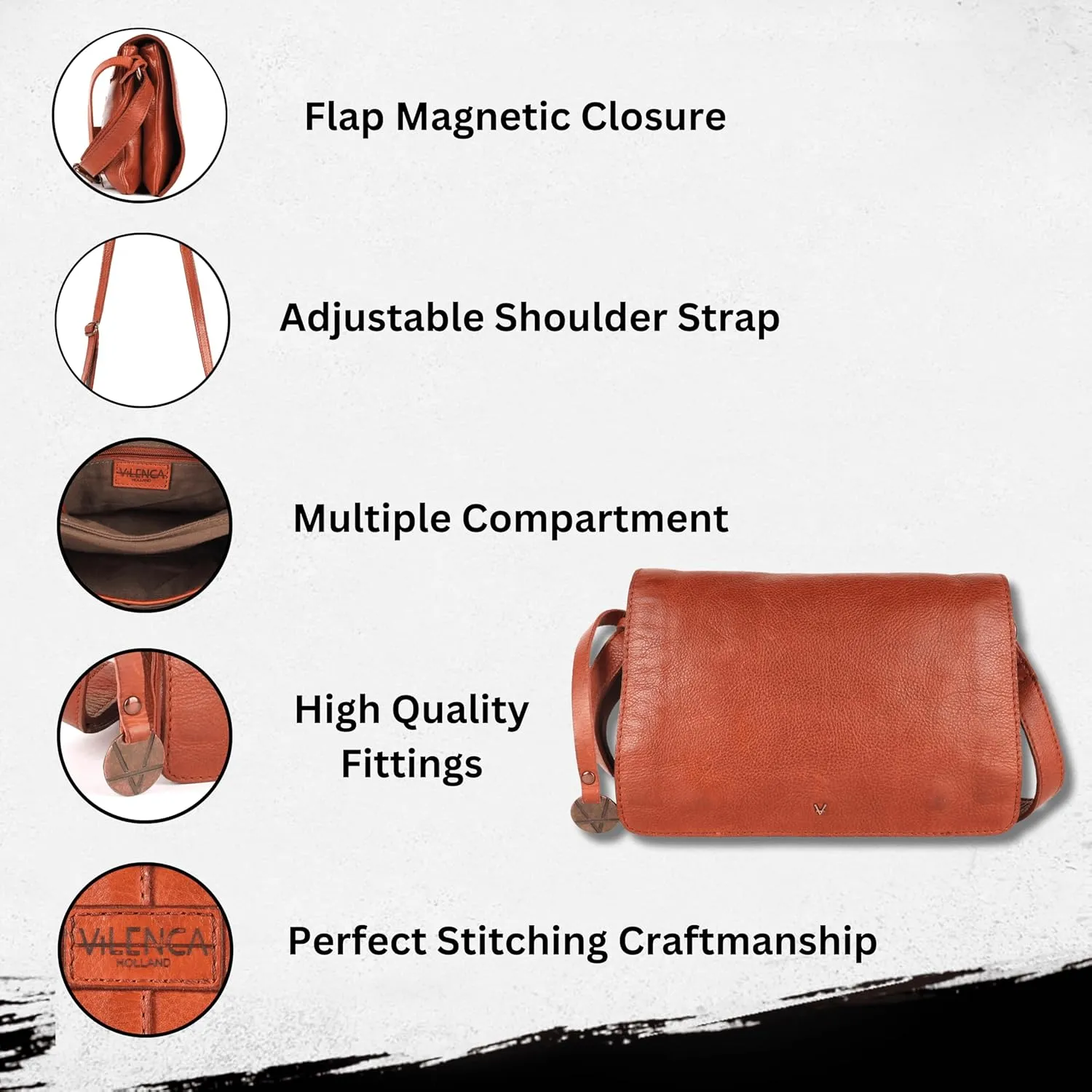 Genuine Italian Leather Small Crossbody Sling Bag – Trendy Casual Office Bag with Adjustable Strap