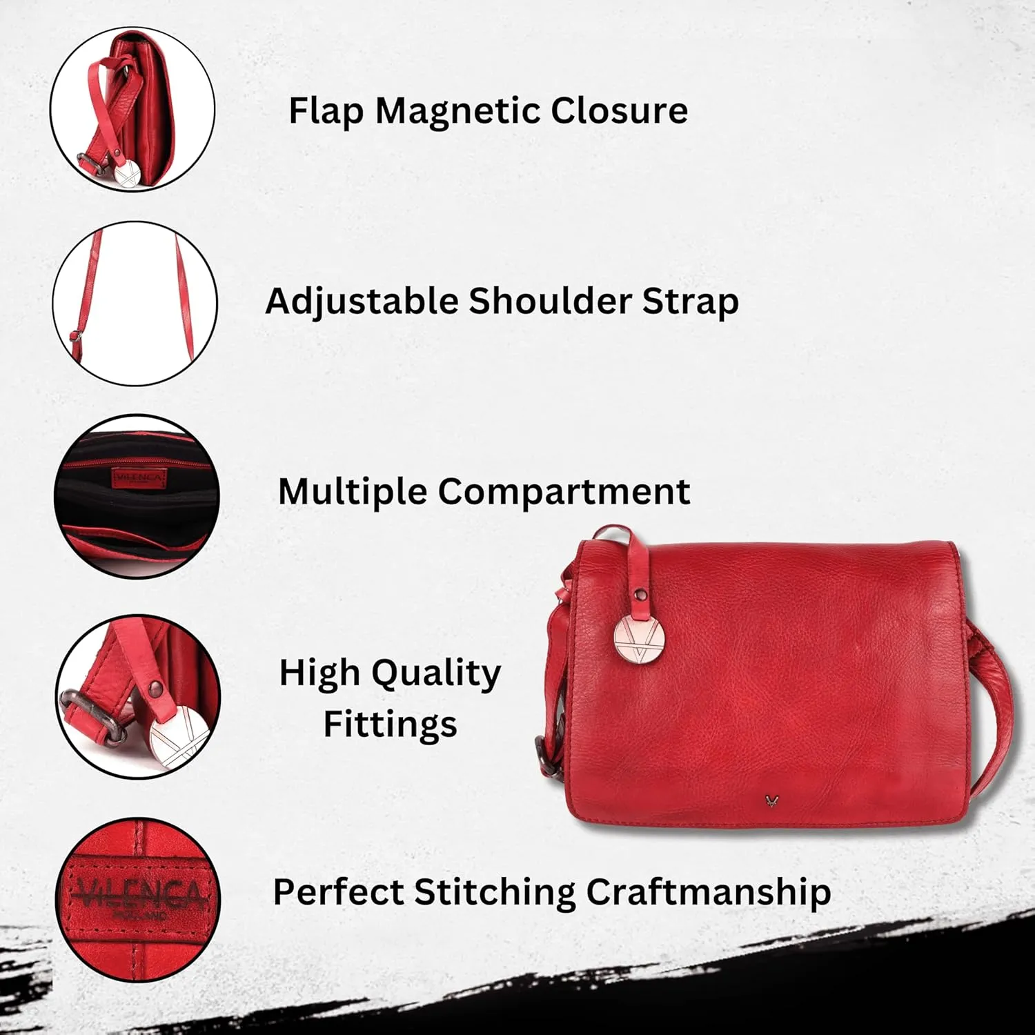 Genuine Italian Leather Small Crossbody Sling Bag – Trendy Casual Office Bag with Adjustable Strap
