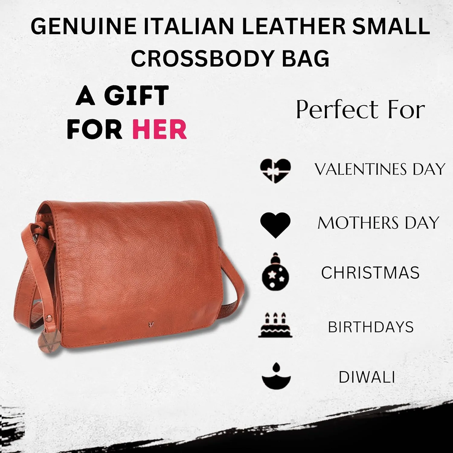 Genuine Italian Leather Small Crossbody Sling Bag – Trendy Casual Office Bag with Adjustable Strap