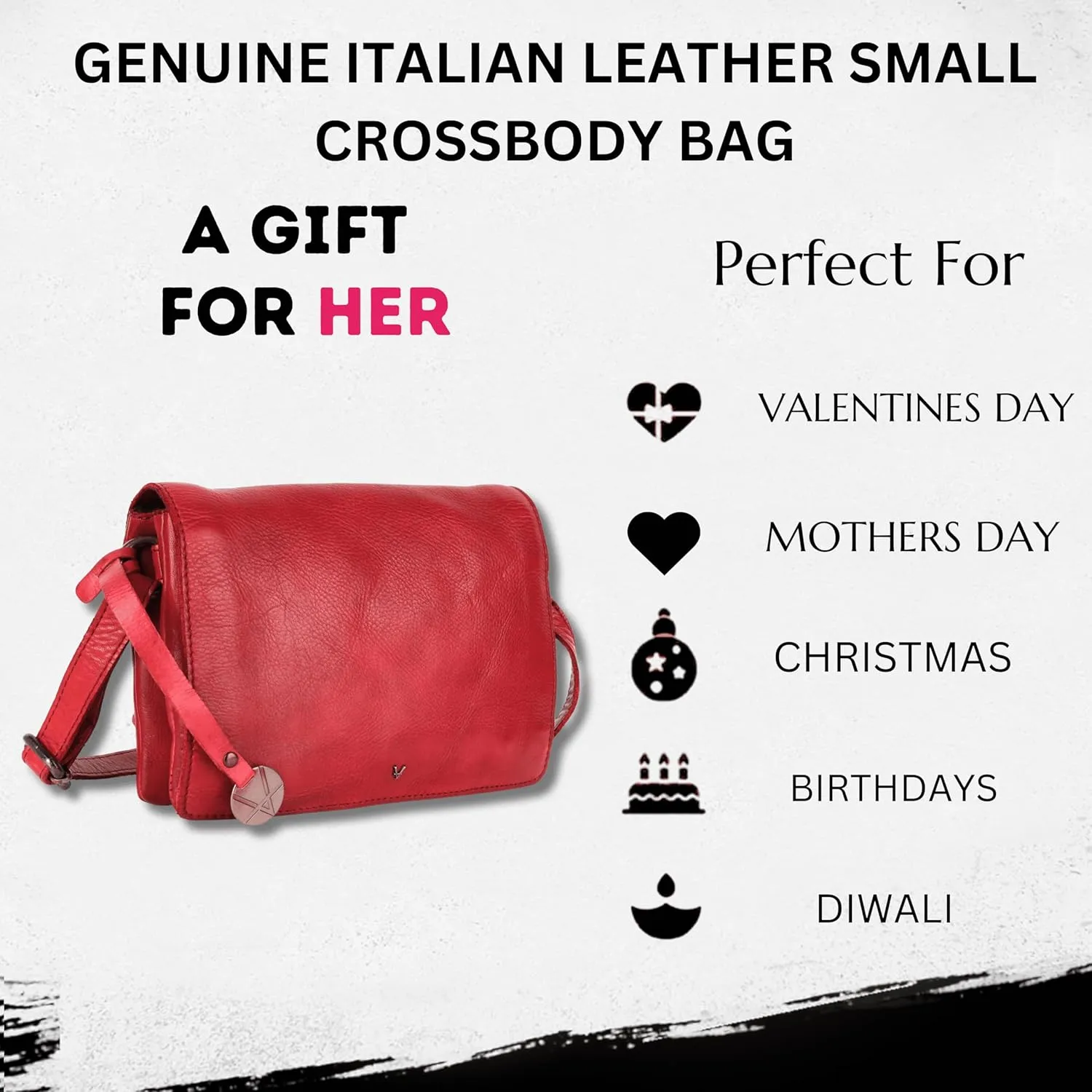 Genuine Italian Leather Small Crossbody Sling Bag – Trendy Casual Office Bag with Adjustable Strap