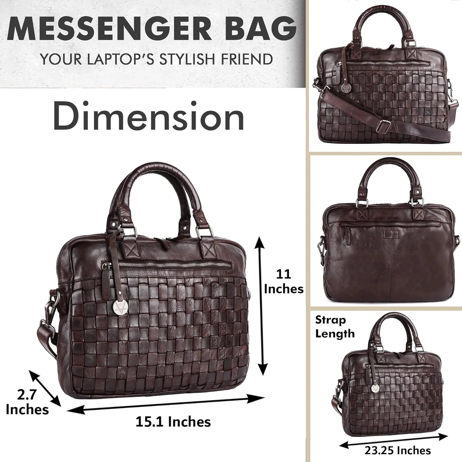 Genuine Leather Laptop Bag For Men 15 Inch, Messenger Bag For Women