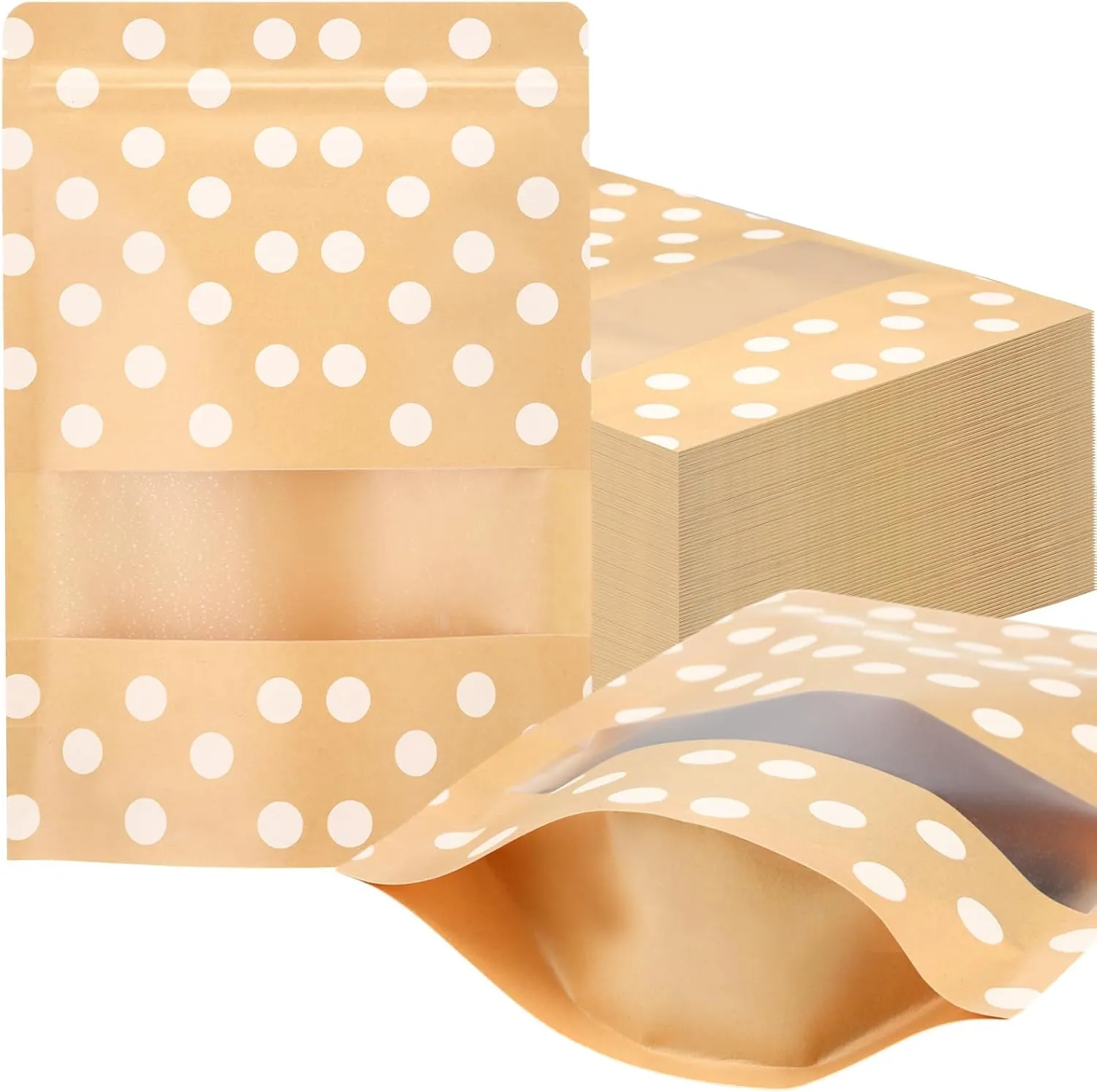 Geosar 240 Pcs Kraft Bags with Window 7 x 10 Inch Resealable Stand Up Paper Bags Origin Food Storage Pouches Bulk for Home Business Shop Office Packaging