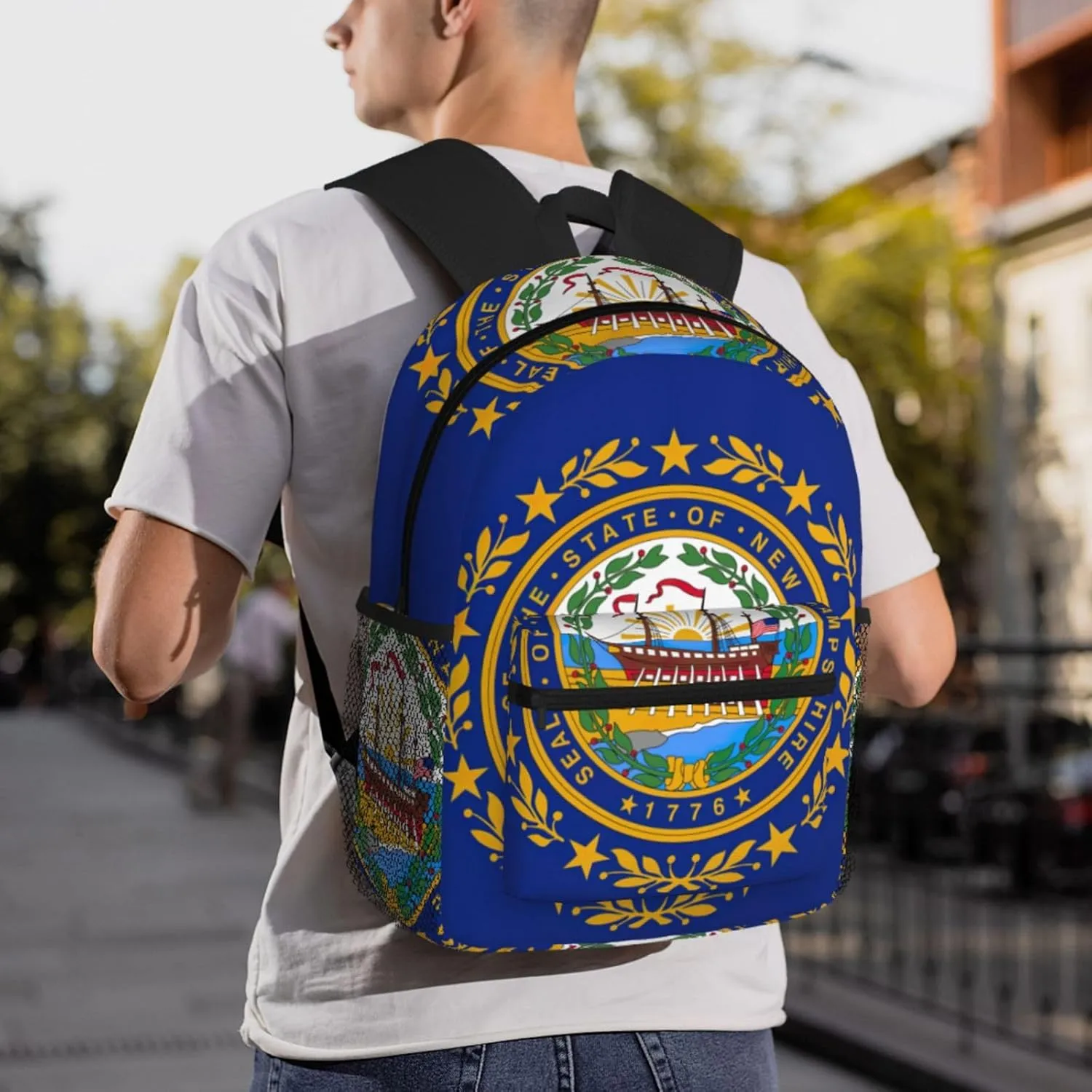 GeRRiT New Hampshire State Flag Print Casual Backpack For Women, Travel Daypack,Waterproof Gym Backpack For Men Book Bags
