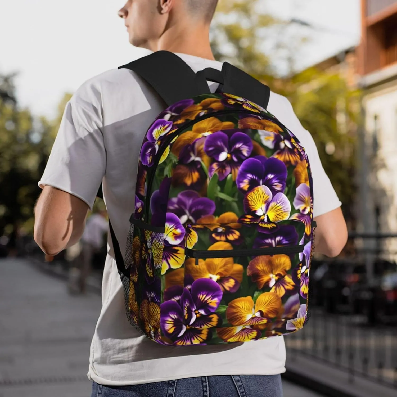 GeRRiT Pansy Perfection Print Casual Backpack For Women, Travel Daypack,Waterproof Gym Backpack For Men Book Bags, SB-122