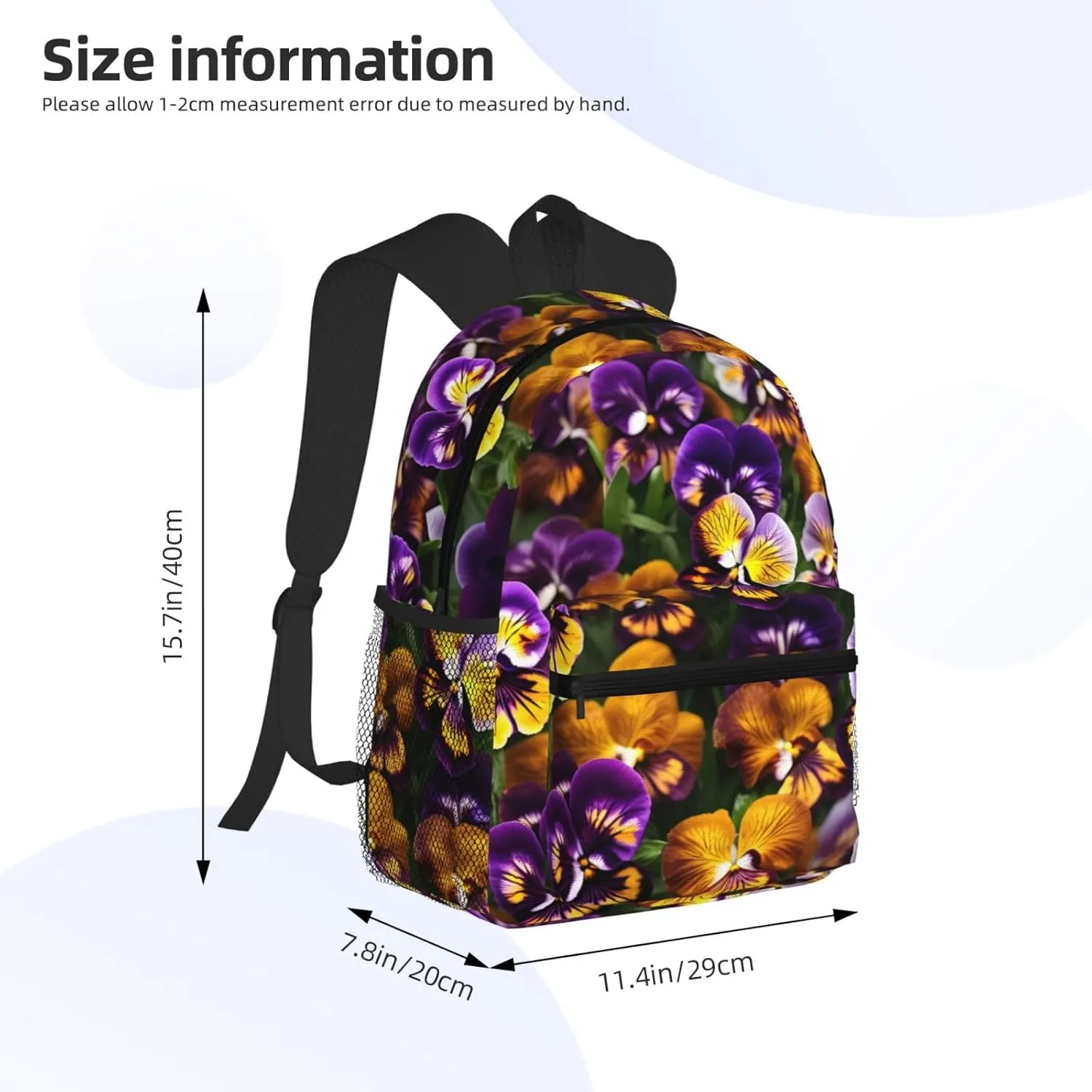 GeRRiT Pansy Perfection Print Casual Backpack For Women, Travel Daypack,Waterproof Gym Backpack For Men Book Bags, SB-122