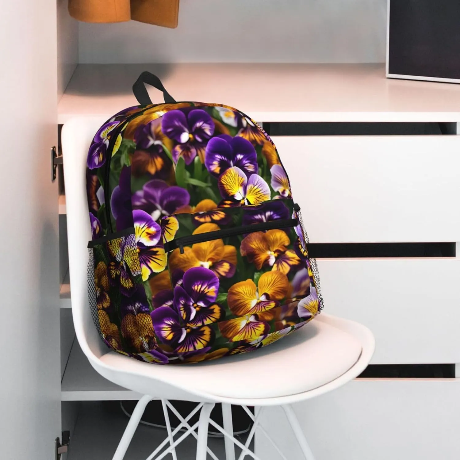 GeRRiT Pansy Perfection Print Casual Backpack For Women, Travel Daypack,Waterproof Gym Backpack For Men Book Bags, SB-122