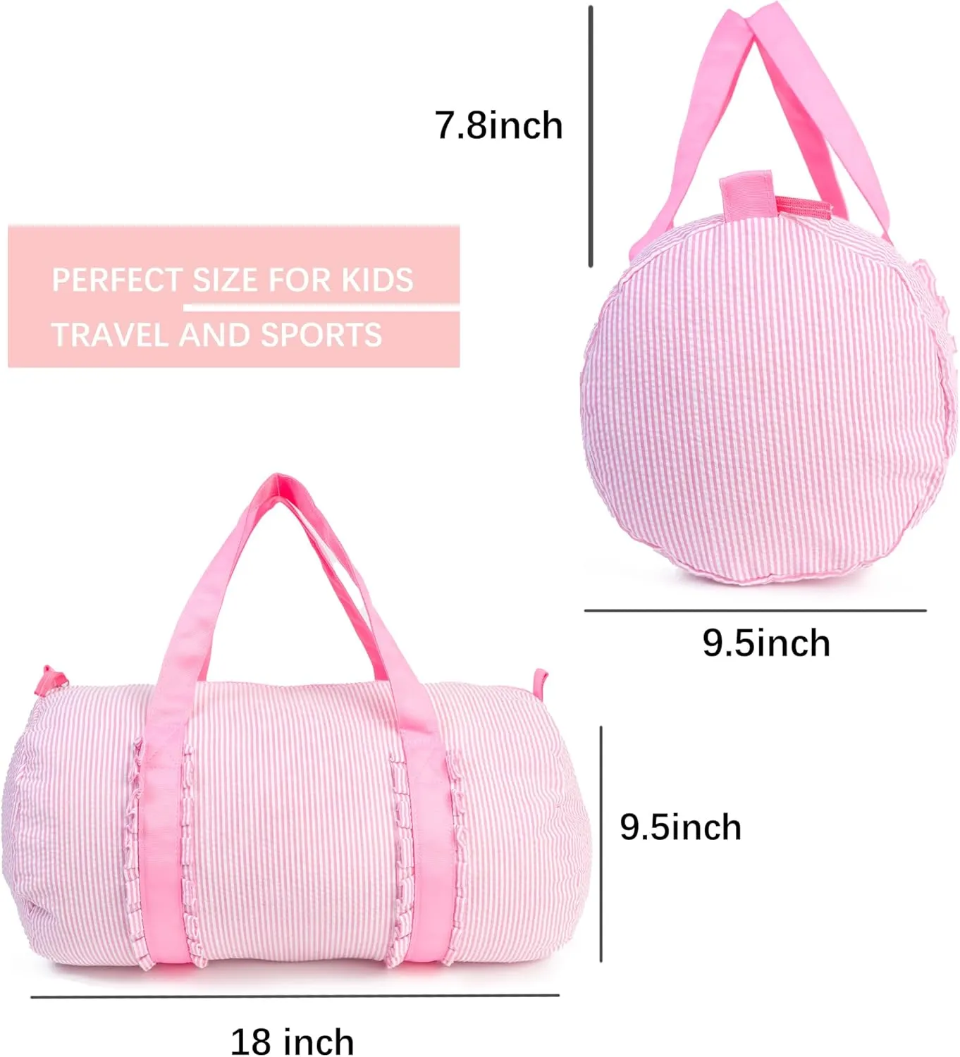 Girl Personalized Seersucker Overnight Duffle Bag - Small Ballet Dance Weekender With Ruffle for Toddler Girls (Pink)