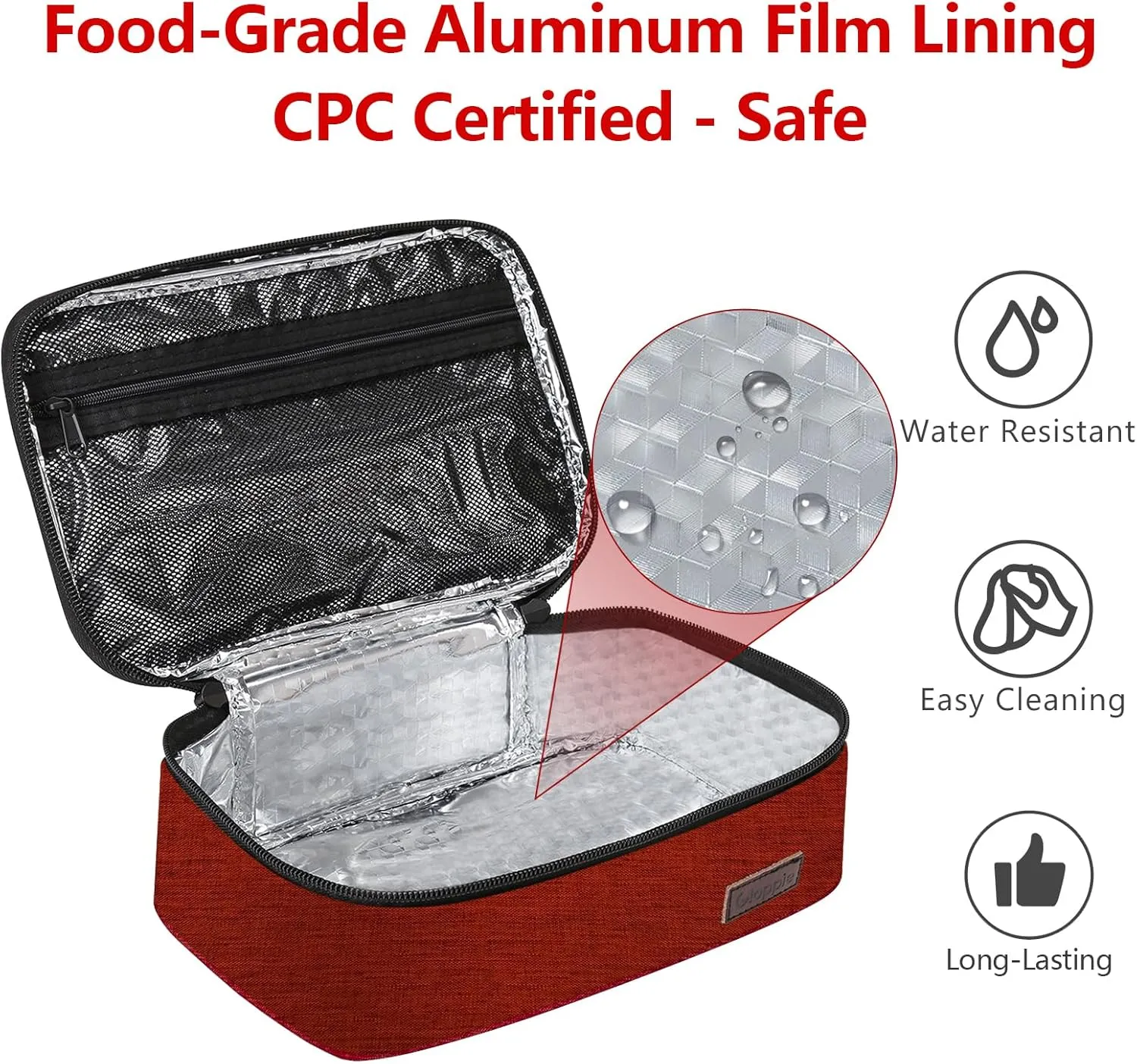 Gloppie Small Lunch Bag Insulated Lunch Box for Women Girls Kids Mini Lunchbox Adult Portable Cooler Bags Reusable Snack Bag Thermal Lunch Boxes, Wine Red