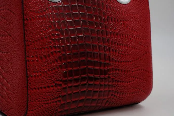 Glossy Croc-Embossed Handbag