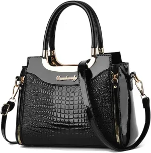 Glossy Patent Leather Handbags Purses for Women Satchel Crocodile Pattern Top Handle Handbag Ladies Shoulder Bag