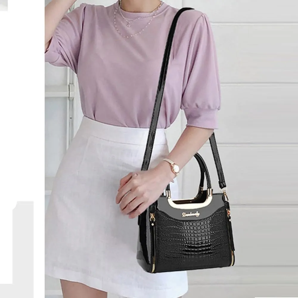 Glossy Patent Leather Handbags Purses for Women Satchel Crocodile Pattern Top Handle Handbag Ladies Shoulder Bag