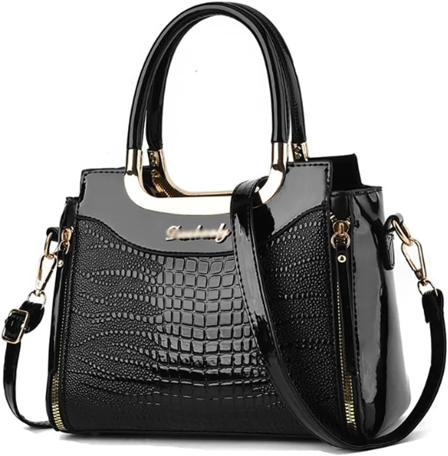 Glossy Patent Leather Handbags Purses for Women Satchel Crocodile Pattern Top Handle Handbag Ladies Shoulder Bag